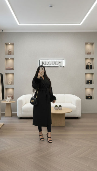 معطف طويل من الكشمير مع الفرو